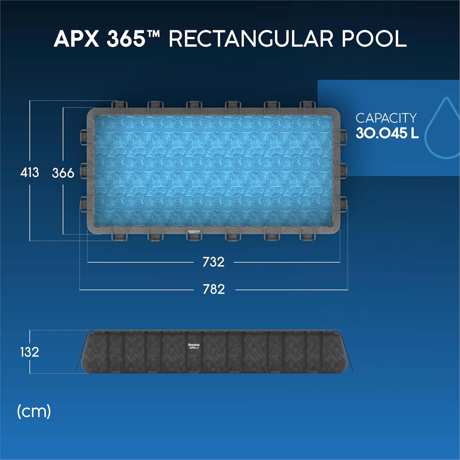 Bestway Piscine Hors Sol rectangulaire APX 365-732 cm x 366 cm x 132 cm - Gris foncé