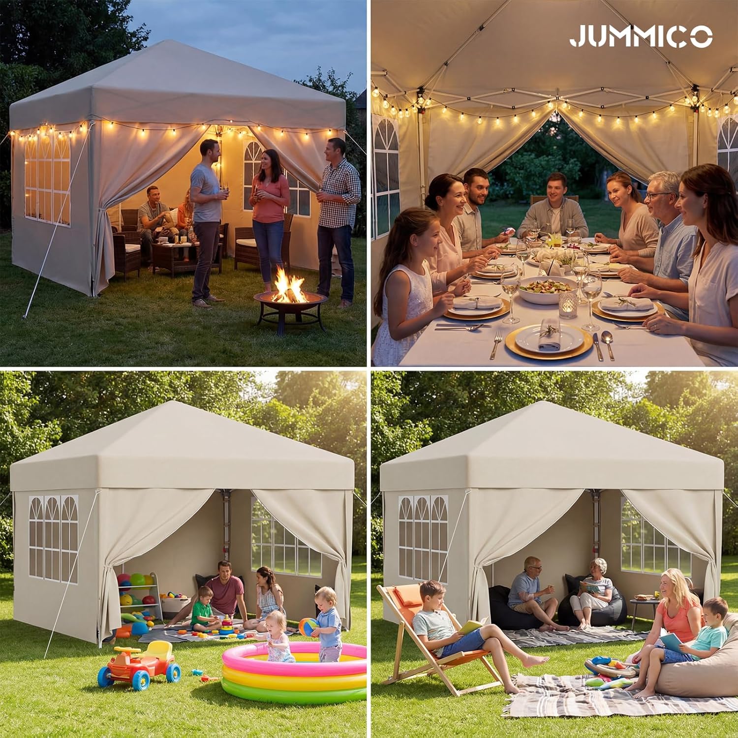 JUMMICO - tonnelle pliante série rapide - 3x3m - montage facile, hauteur réglable, étanche, coupe-vent