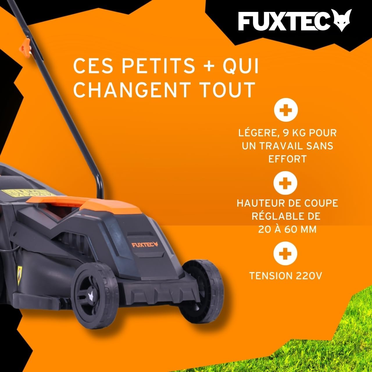 FUXTEC - FX-RME33 - 33cm coupe, 30L bac, 1200W, hauteur 20-60mm FX-RME33
