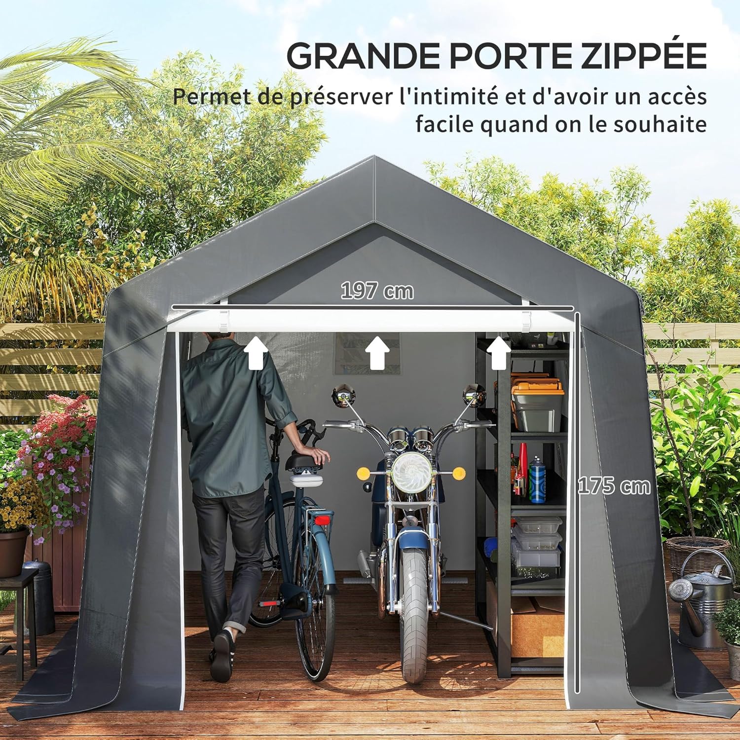 Outsunny Abri de Jardin, Tente de Stockage, 3 x 3 m, bâche PE 200 g/m² imperméable et Anti-UV, Cadre en Acier galvanisé