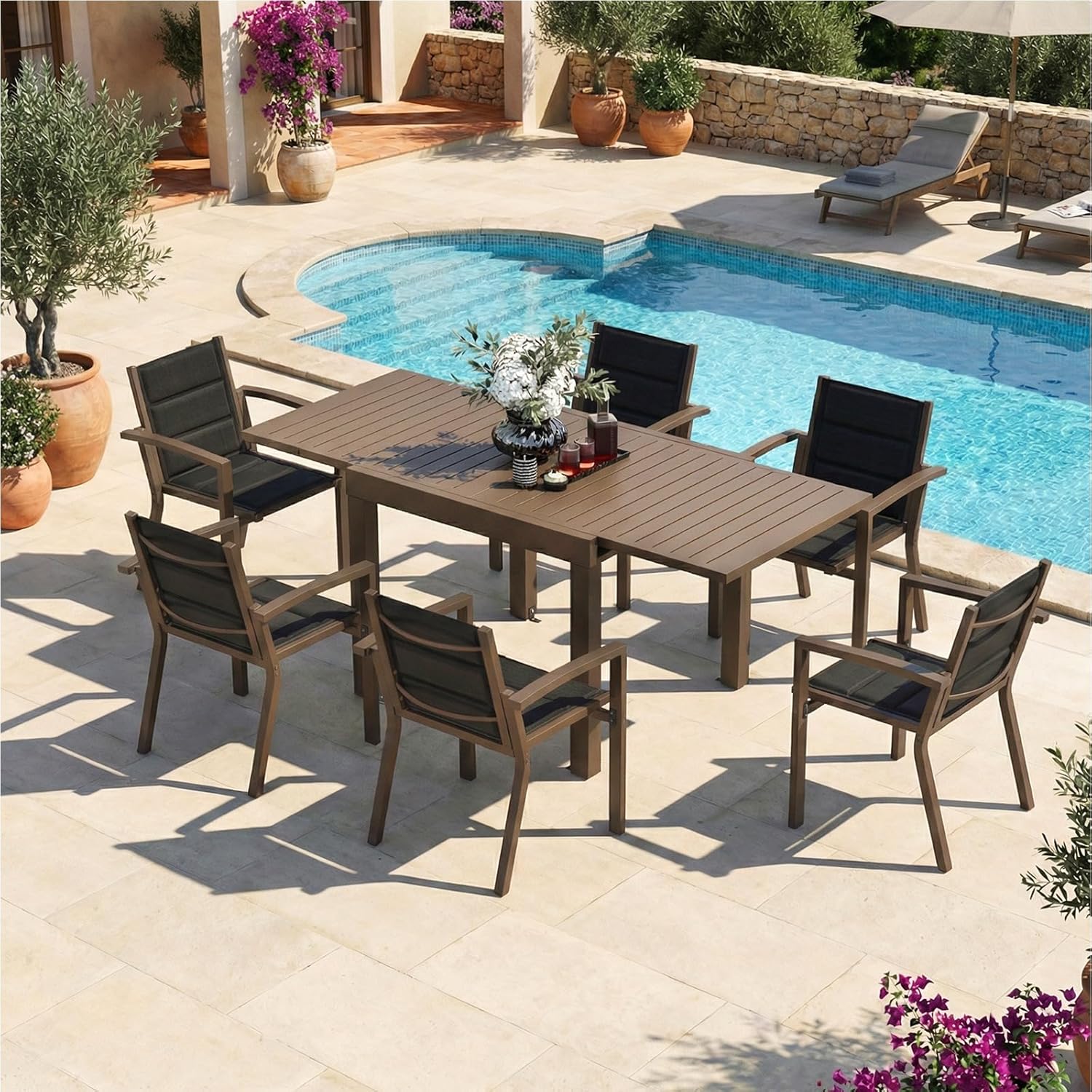 Devoko - Table de jardin extensible - 80/160x80x75 cm - aluminium marron, résistante intempéries