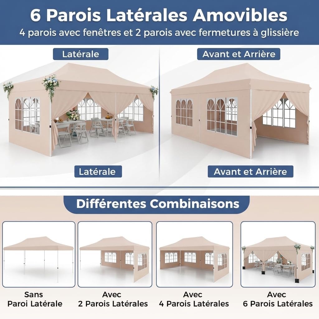 GOPLUS - Barnum pliant série jardin 3x6m, imperméable, sac transport, beige
