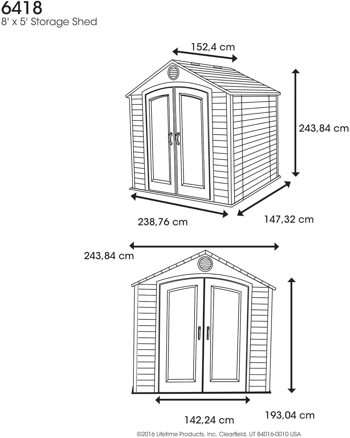 Lifetime - abri de jardin Tan - 142x234x244 cm - résine robuste, 60057