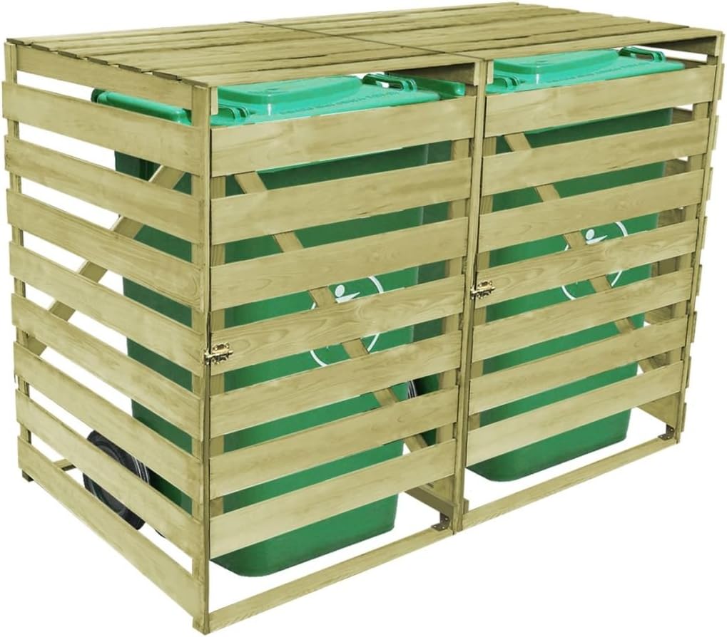vidaXL - Abri poubelle double bois imprégné - extérieur jardin - pour 2 bacs, porte frontale