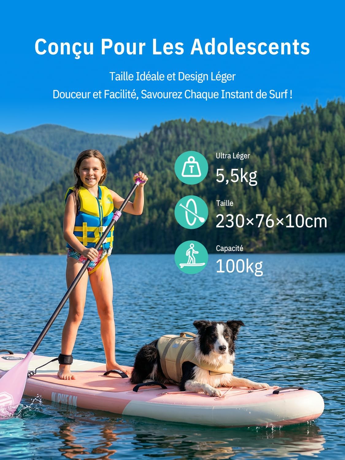 Niphean - Paddle Gonflable Adulte Ultraléger 320x84cm, siège inclus, +30% stabilité, surface antidérapante