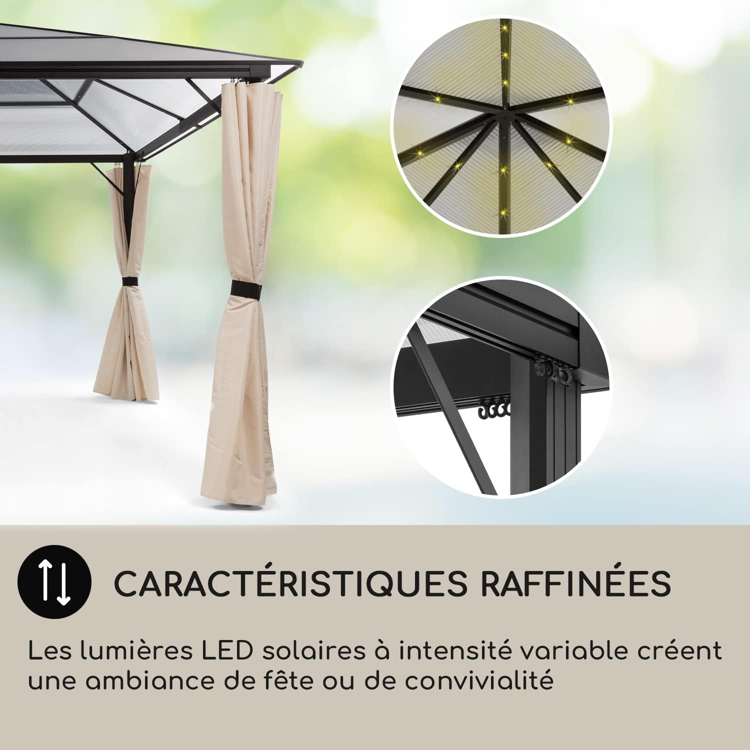 Blumfeldt - Pergola aluminium série Jardin - 3x4m - toit polycarbonate rigide, éclairage LED, verre translucide