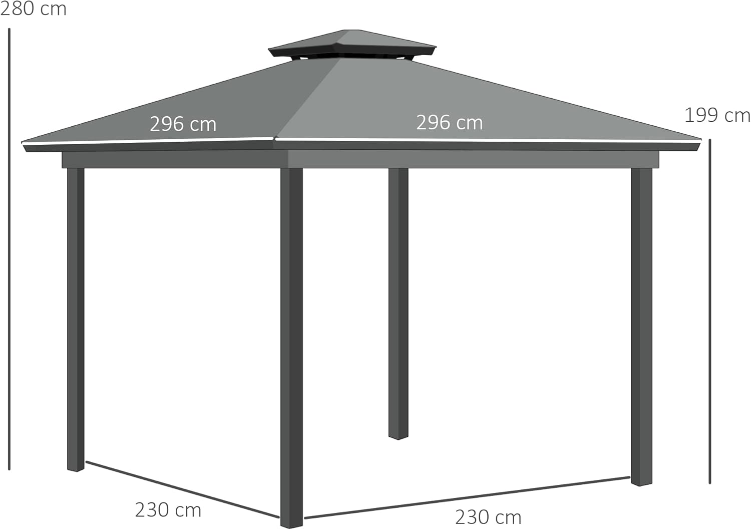 Outsunny - Tonnelle Jardin série Double Toit 3x3m, Aluminium, 4 parois, protection solaire, Gris