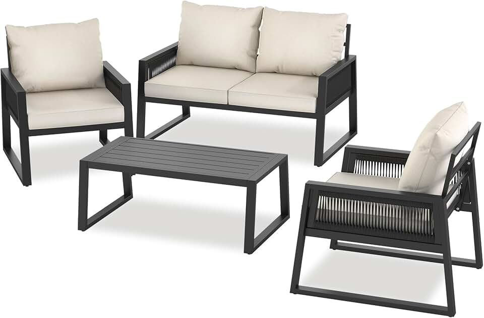 tectake - Salon jardin alu 4 places, canapé, fauteuils, table, coussins inclus