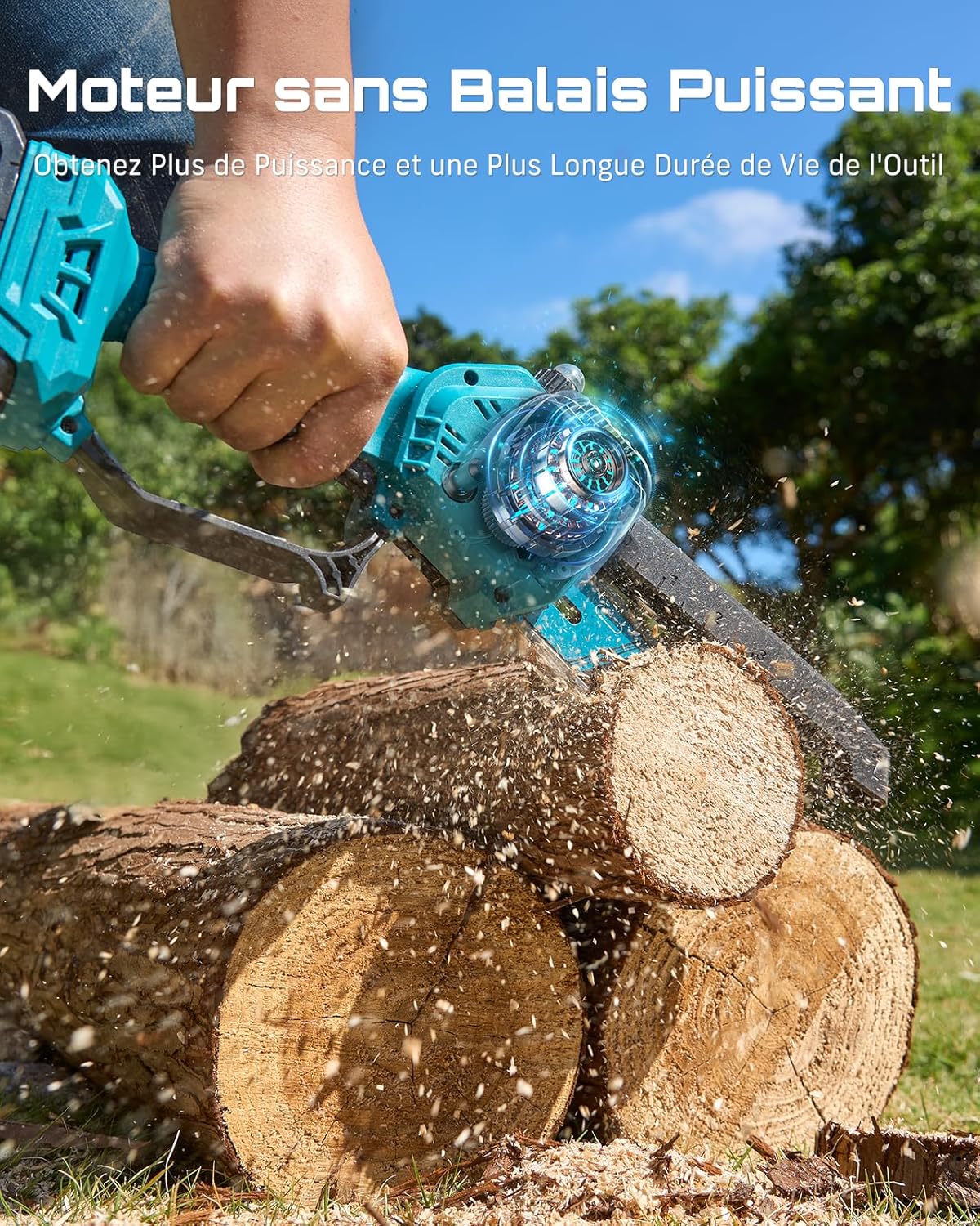 SEESII 2-in-1 Elagueuse sur Perche, Mini Tronçonneuse Brushless 6 Pouces avec 2 x 4000 mAh Batteries, Coupe Branche Telescopique, Portée 4,87 M, Idéal Extérieur & Jardinage
