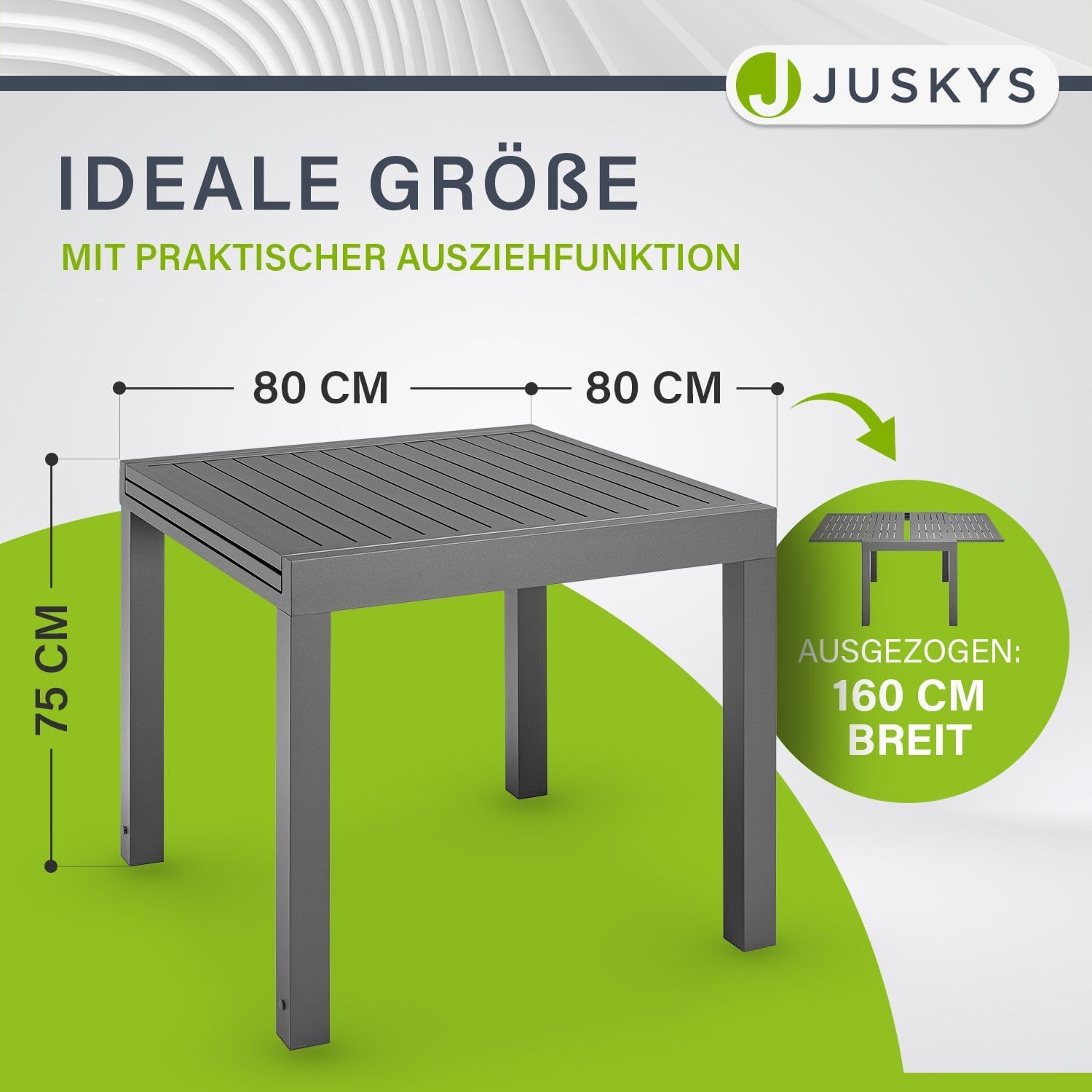 Juskys - Laki - 80x80 cm extensible - Table aluminium balcon jardin