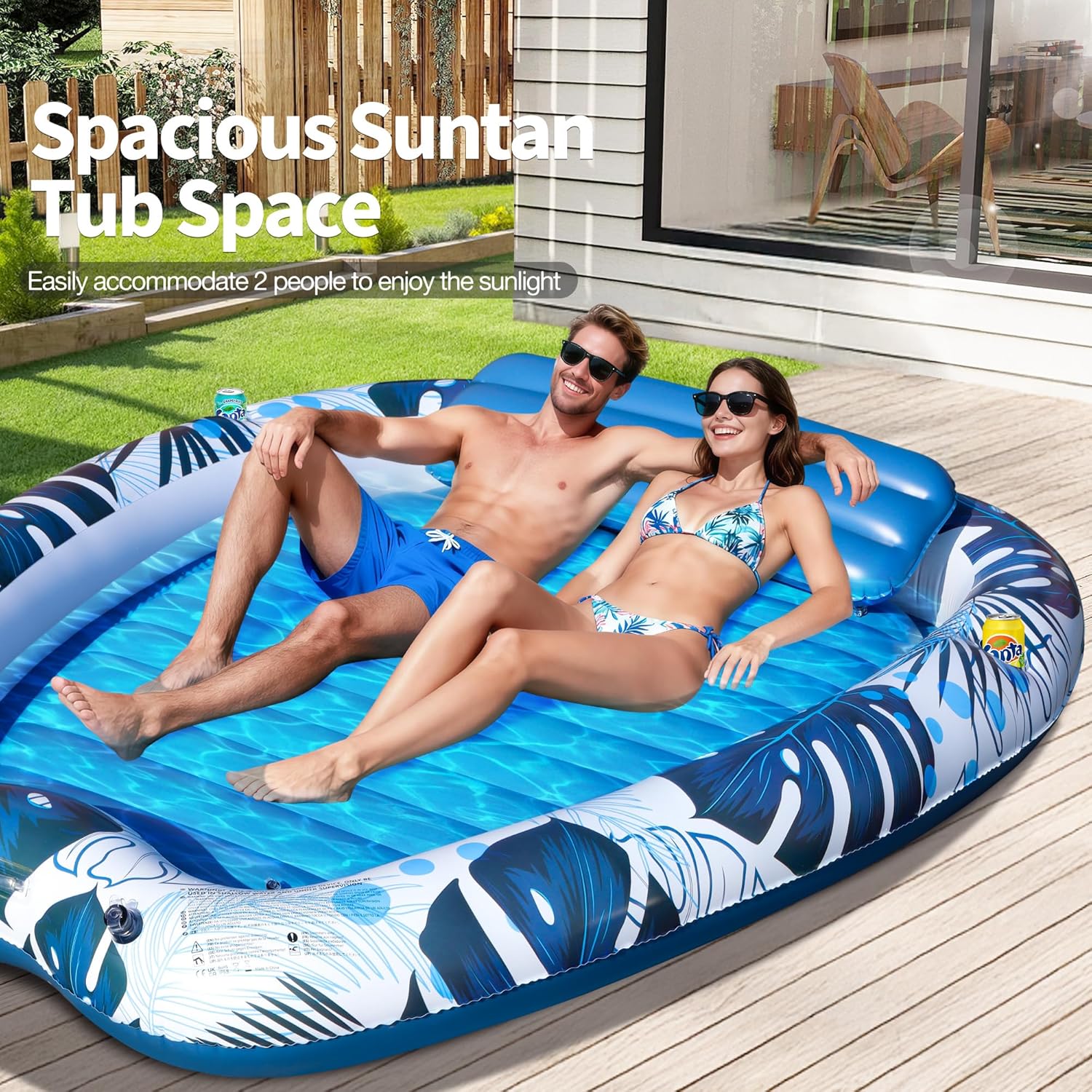 LanOcean - Matelas gonflable série piscine - 230x170cm - 2 porte-boissons, appui-tête, 2 personnes