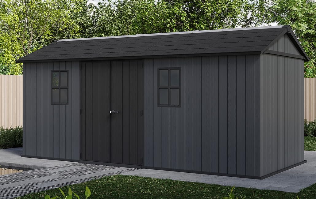 Keter - Newton 7517 - 539x230x246 cm - abri jardin plastique bois, fenêtres, verrouillable