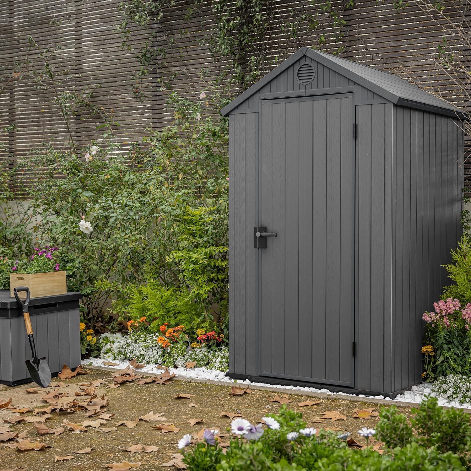KETER Abri de Jardin Résine Darwin 4X4-125 X 184 X 205 cm - Compact, Durable et Résistant aux Intempéries - Couleur Gris Moderne
