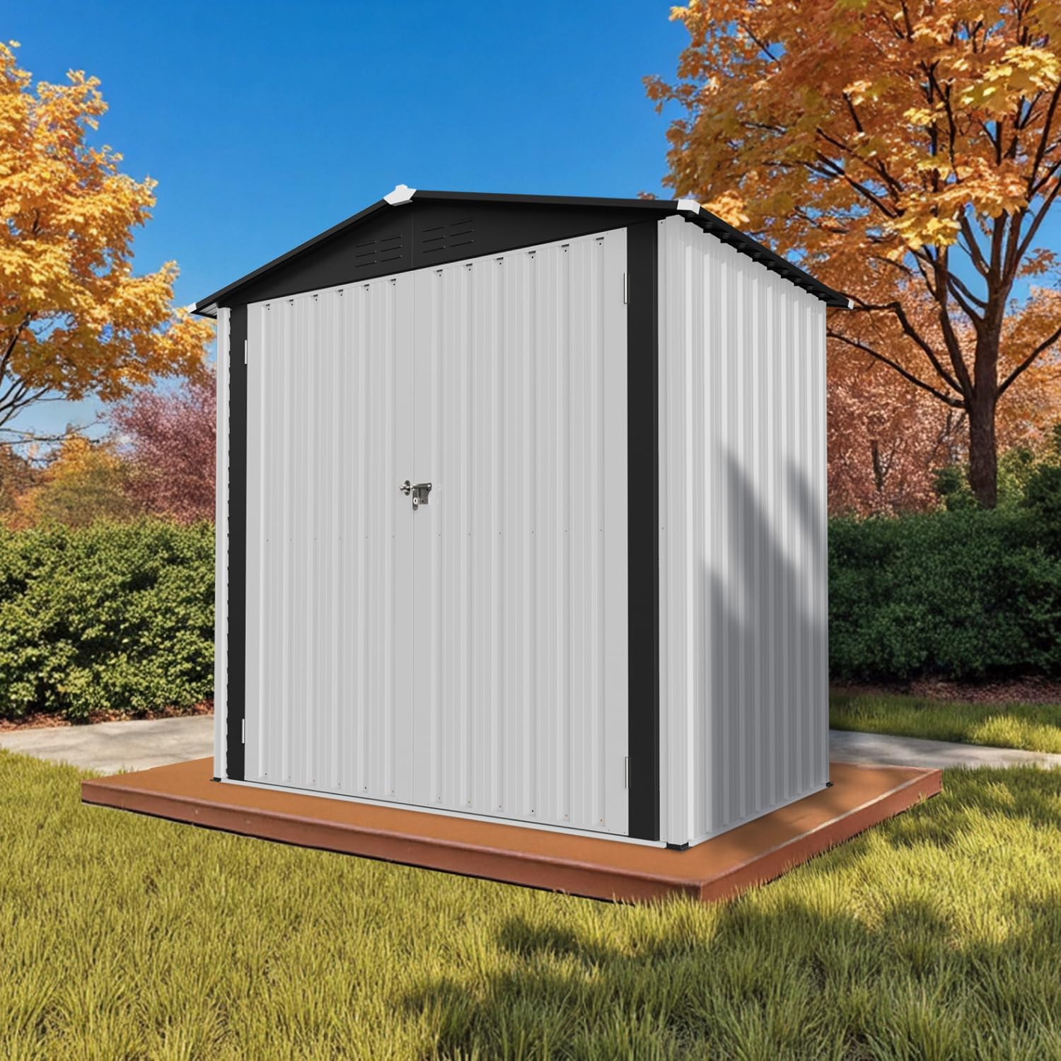 Abri de jardin métal - 185.4x107x180cm - portes larges, usage extérieur