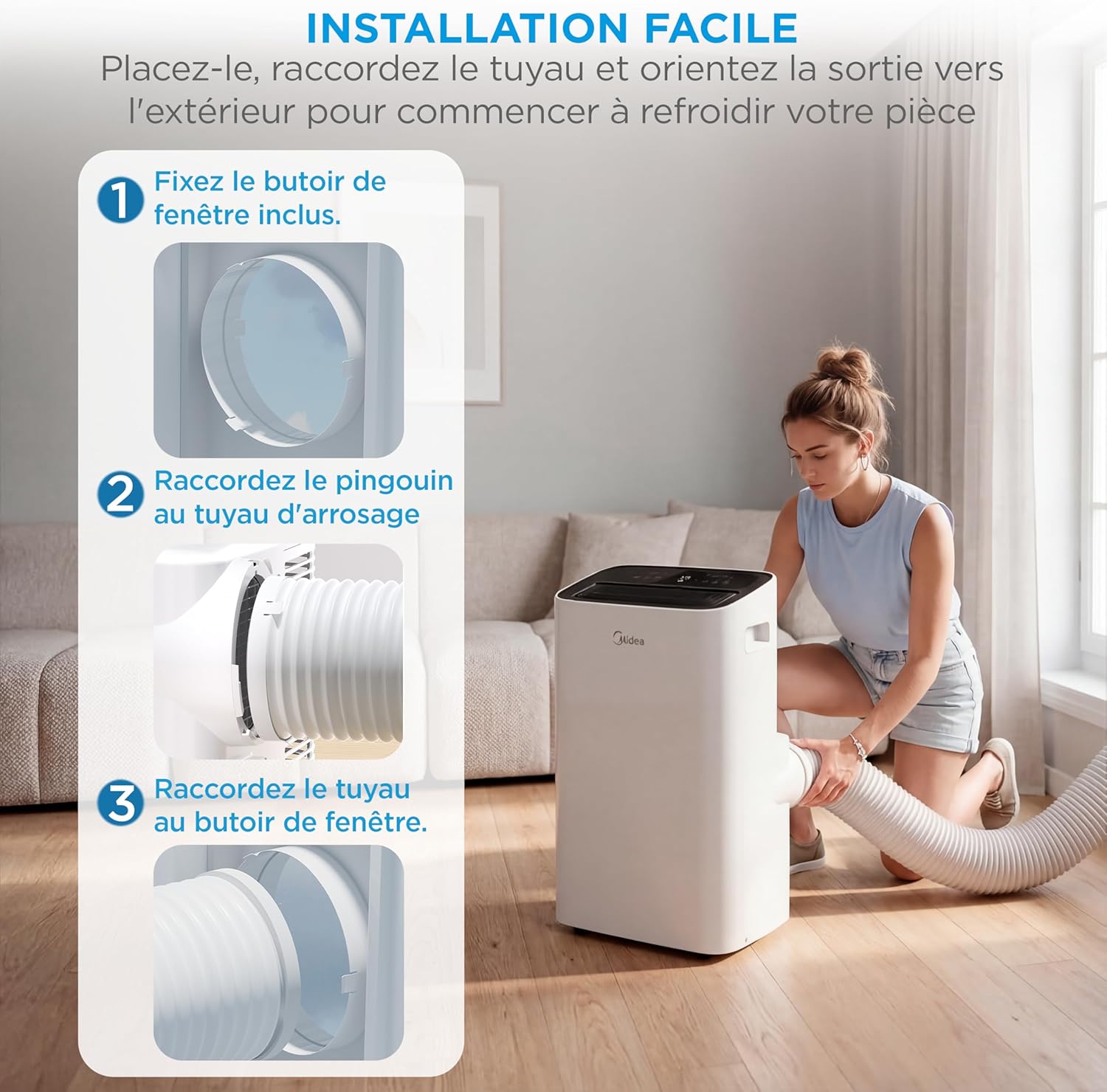 Midea - Climatiseur mobile 4 en 1 silencieux, 12000 BTU, contrôle app, compact - MPP1-12CRN1