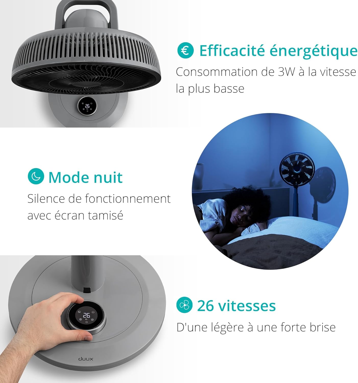 Duux - Whisper série - ventilateur sur pied, silencieux, 26 vitesses, télécommande, minuterie