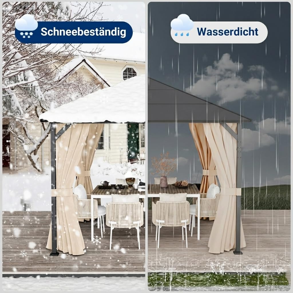 UDPATIO - Tonnelle de jardin 3x3m, imperméable, toit UV, rideaux, UDPATIO