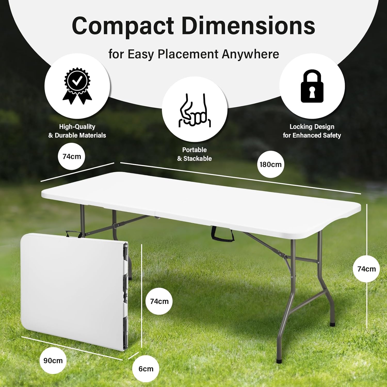 TEENO - barbecue charbon + table pliante 180x74x74 cm - gants inclus