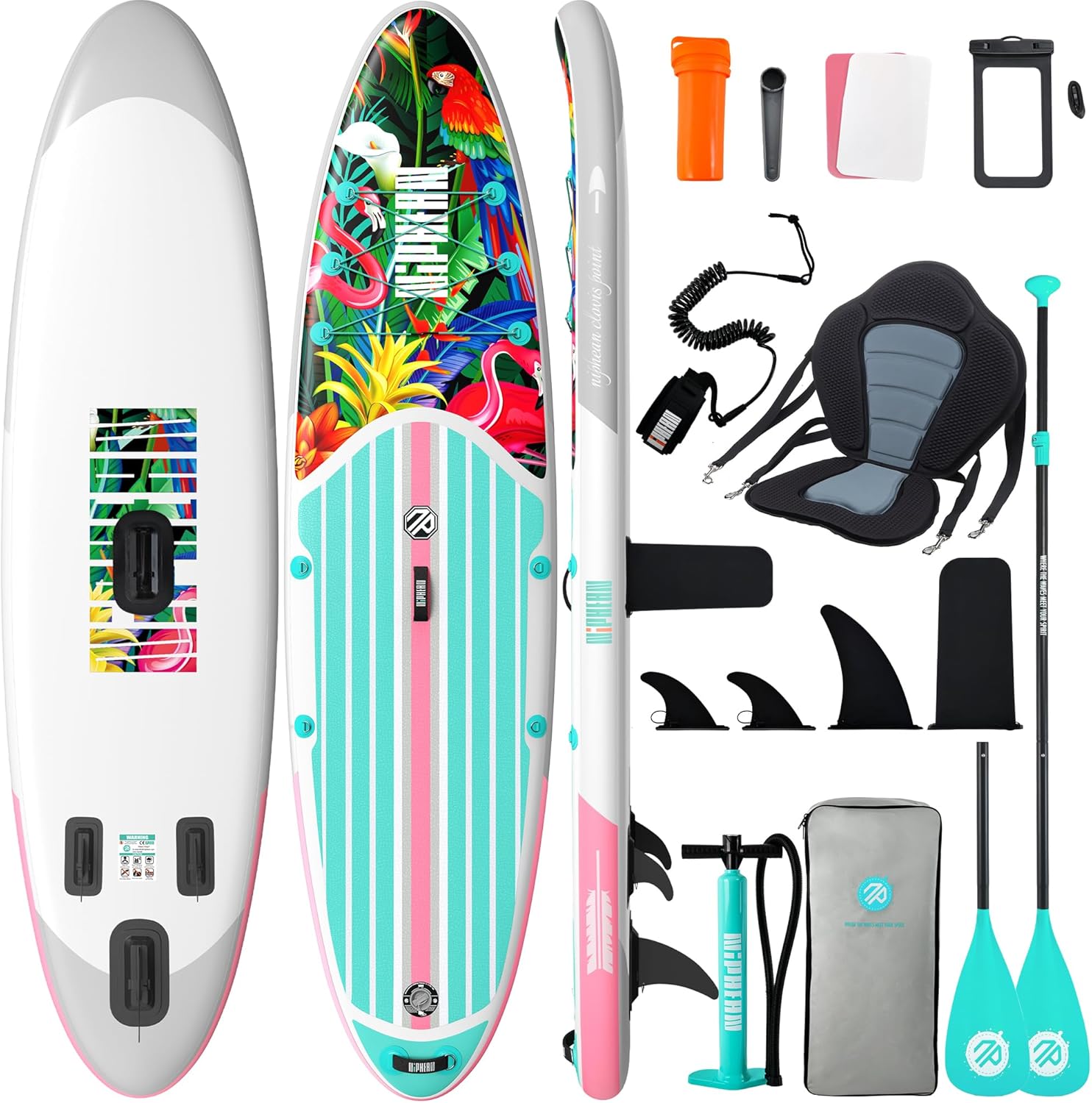 Niphean Paddle Gonflable Adulte avec Tous Les Accessoires, 320cm Planches de Stand Up Paddle Gonflables pour Tous Les Niveaux, Sup avec Capacité 200 kg pour 2 Personnes, Paddle Gonflable avec Siège