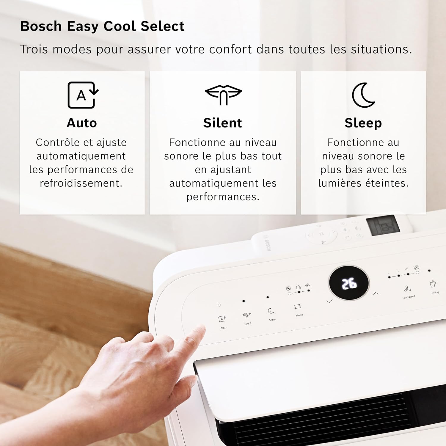 Bosch - Cool 2000 - climatiseur 2,6kW, 3-en-1, pièces 35m², 46 dB