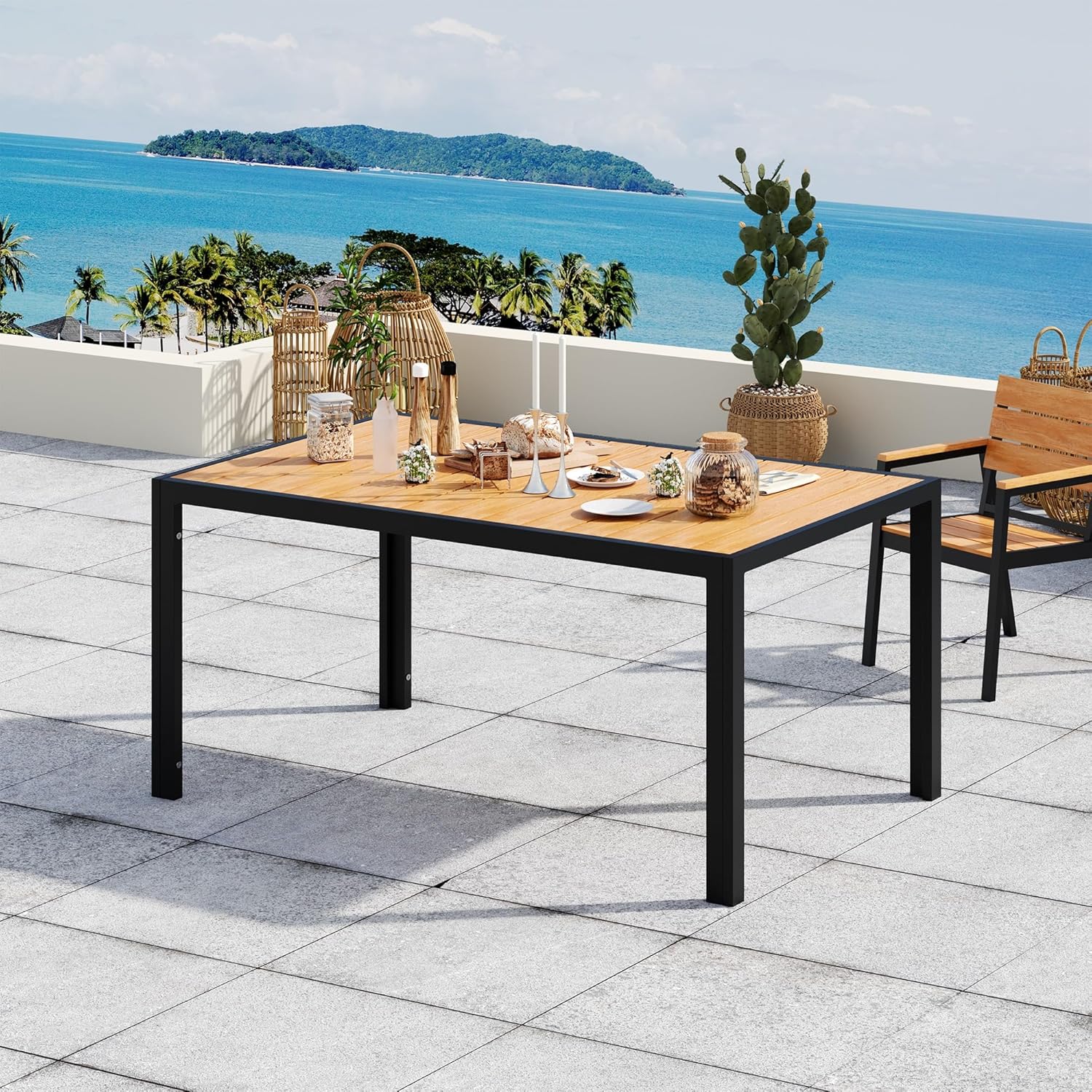 Devoko - HDPS - 150x80x72 cm - Table aluminium extérieur, bois, facile entretien