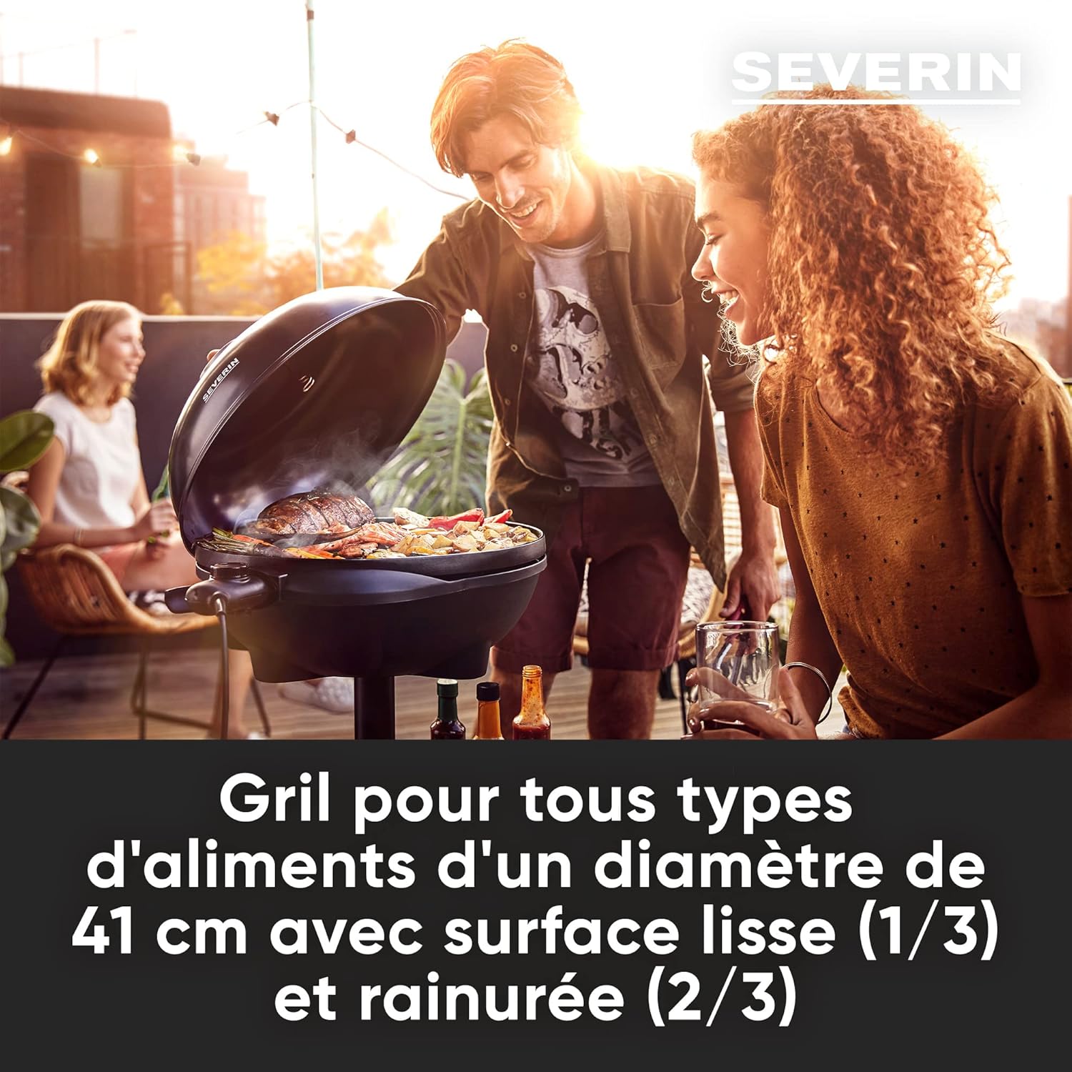 SEVERIN - barbecue électrique sur pieds - surface large, couvercle, grille fonte, thermomètre - PG 8541