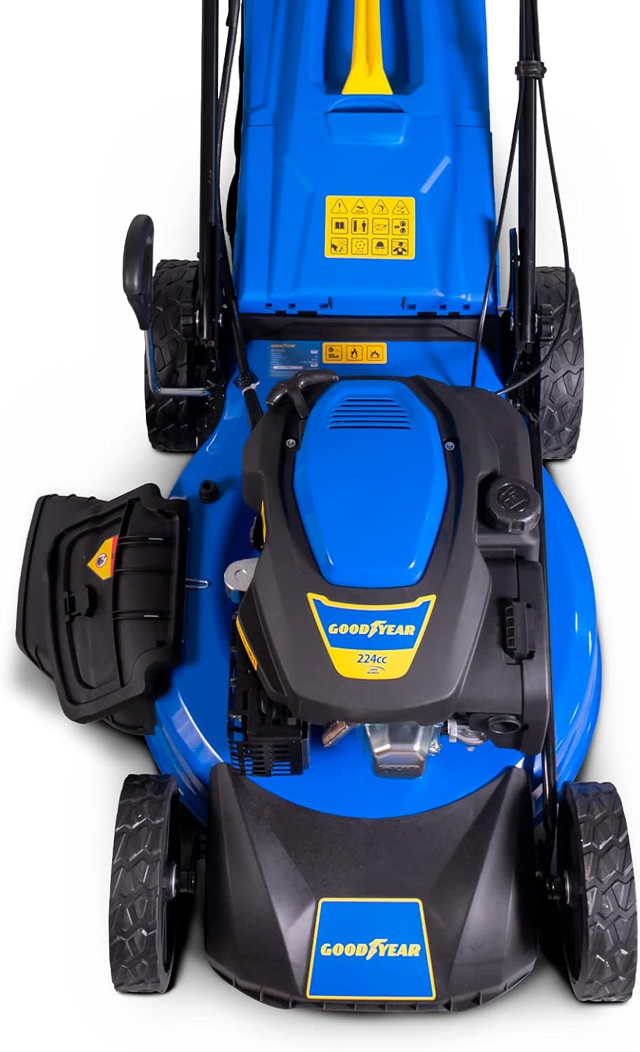 Goodyear - Tondeuse Gazon Essence 224cc 4 Temps, Coupe 56cm Autotractée, Châssis Acier, Fonction Mulching, Éjection Latérale et 7 Hauteurs de Coupe