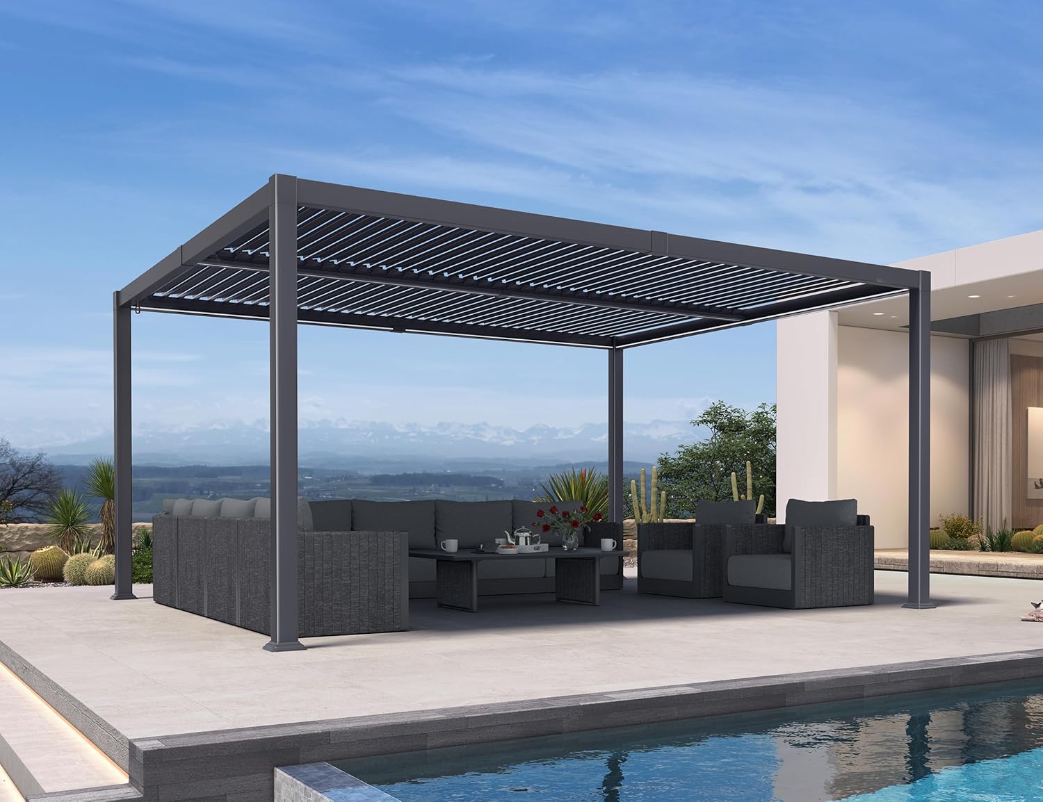 PURPLE LEAF - Pergola bioclimatique alu 4x4.6m, lames LED, durable