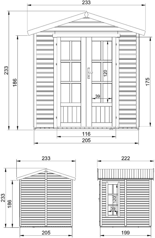 TIMBELA M351FB Cabane en Bois avec Plancher et Bardeaux Bitumineux Marron, L233xP222xH233 cm – Abri Multifonctionnel, Bureau, Atelier, Studio Jardin