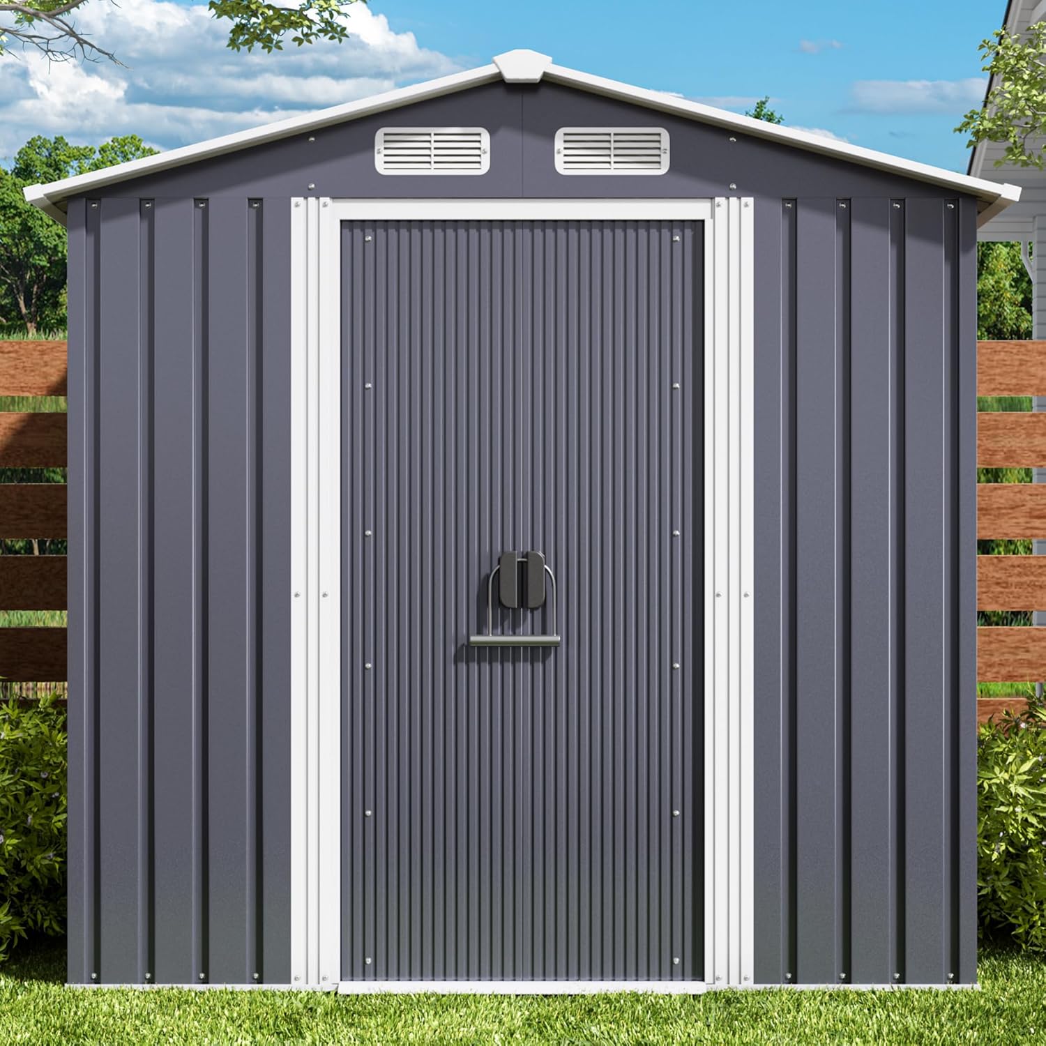 Abri de jardin en métal 184 x 119 x 186 cm, avec toit en pente et porte coulissante, abri à outils avec serrure et gants (gris)
