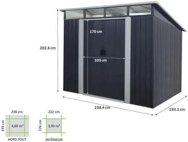 Générique Abri de Jardin en métal 4,59m² - 2 Portes coulissantes - Gris Anthracite