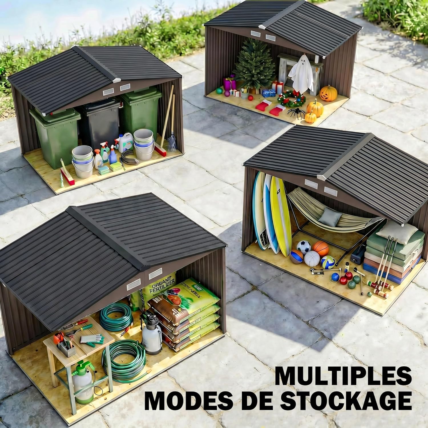 Outsunny - Abri de jardin en acier galvanisé XXL - 5,4 m² avec fondation, 277x195x192cm, portes coulissantes verrouillab