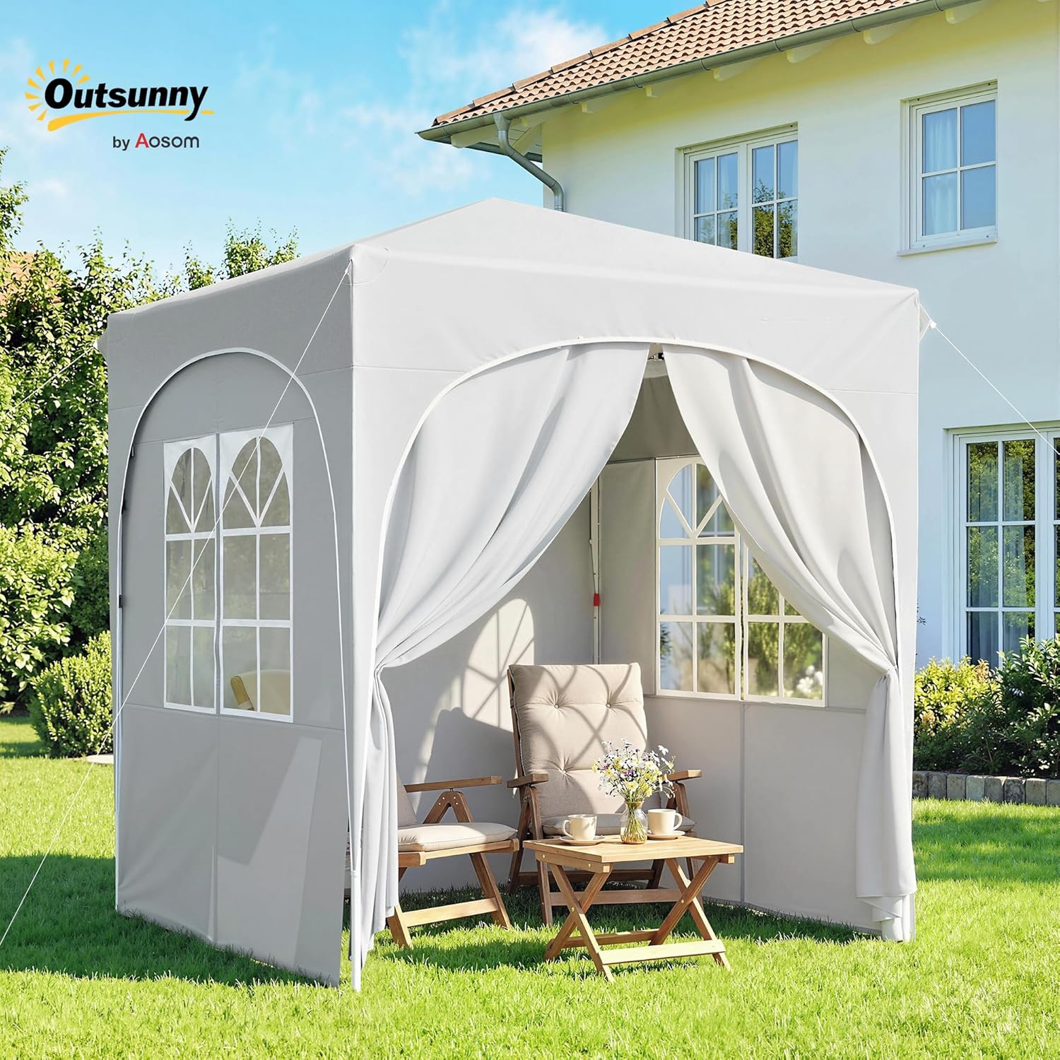 Outsunny - tonnelle pop up - 2x2 m - réglable UV50+ 4 parois, gris clair