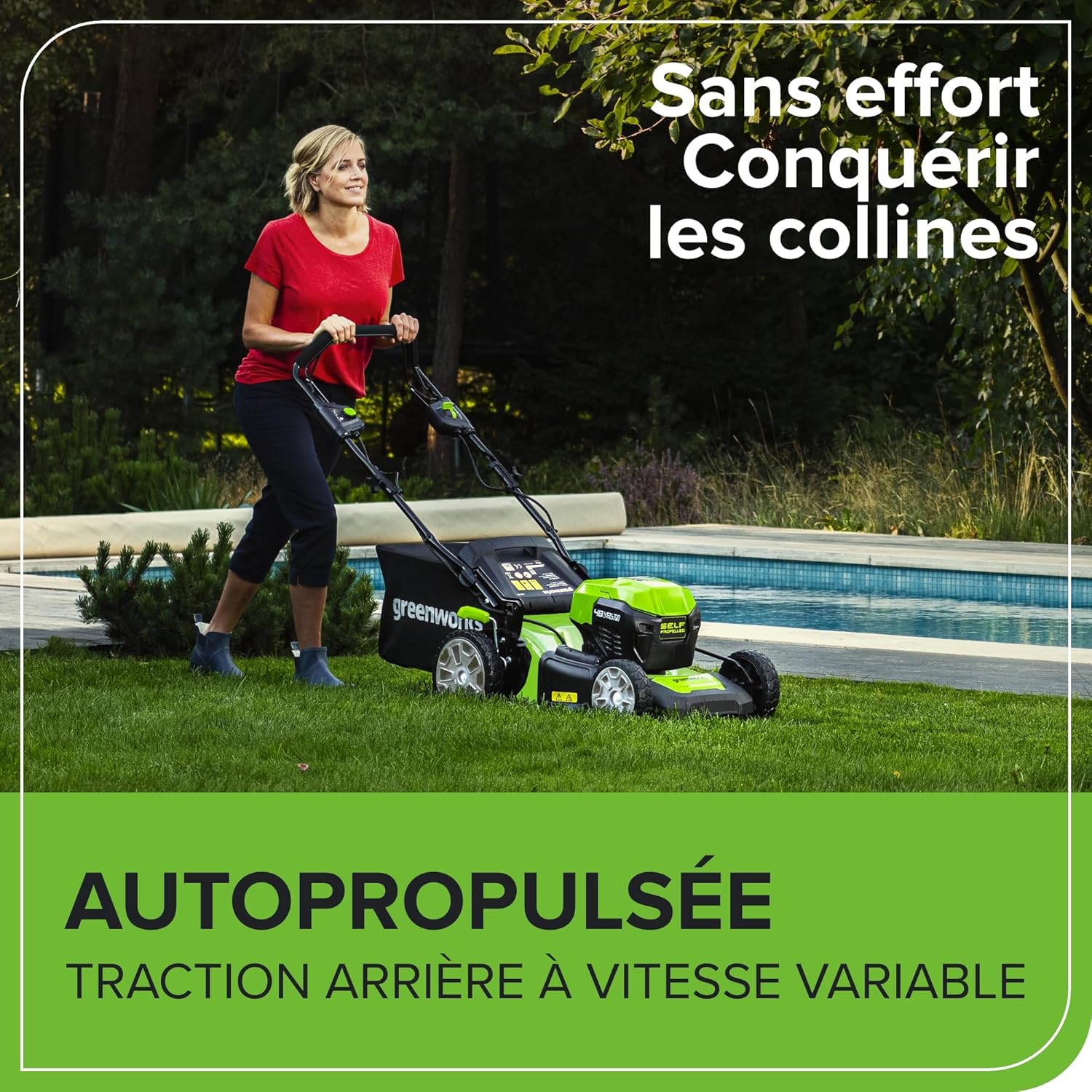 Greenworks 48V (24V x 2) Tondeuse à Gazon Sans Fil Autopropulsée Pelouses Jusqu'à 480m², Largeur de Coupe 46cm, Sac 55L, INCLUS 2 X 24V 4Ah et Chargeur Double, Garantie 3 Ans , GD24X2LM46SPK4X