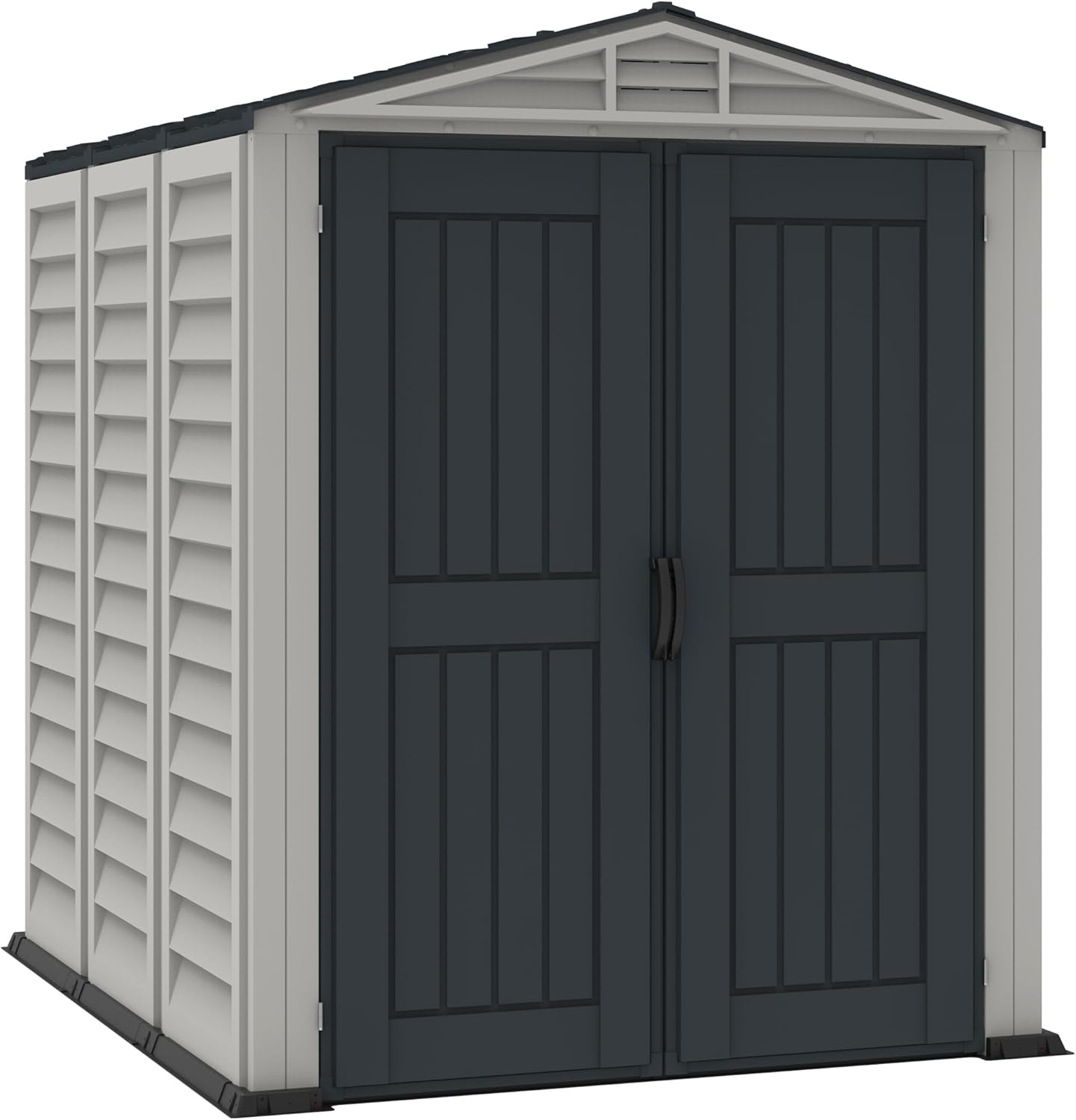 Duramax YardMate PLUS 5 x 8 (4.28 m²) Abri de jardin en plastique avec plancher en plastique robuste, structure de toit en métal robuste, ignifuge et sans entretien, Gris foncé/ Adobe