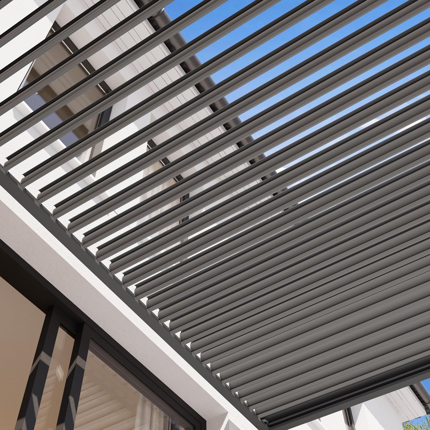 PRIMEYARD Pergola 3x4 m poteaux en Aluminium avec Lames orientables en Acier pavillon Gris