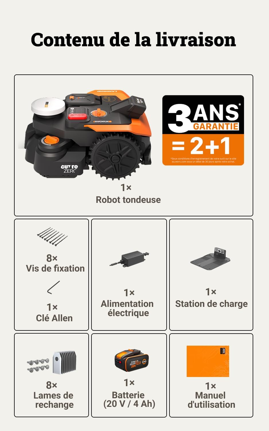 WORX - Robot tondeuse Vision Cloud série - 800m² - IA, VSLAM/RTK, cartographie auto, WR308E