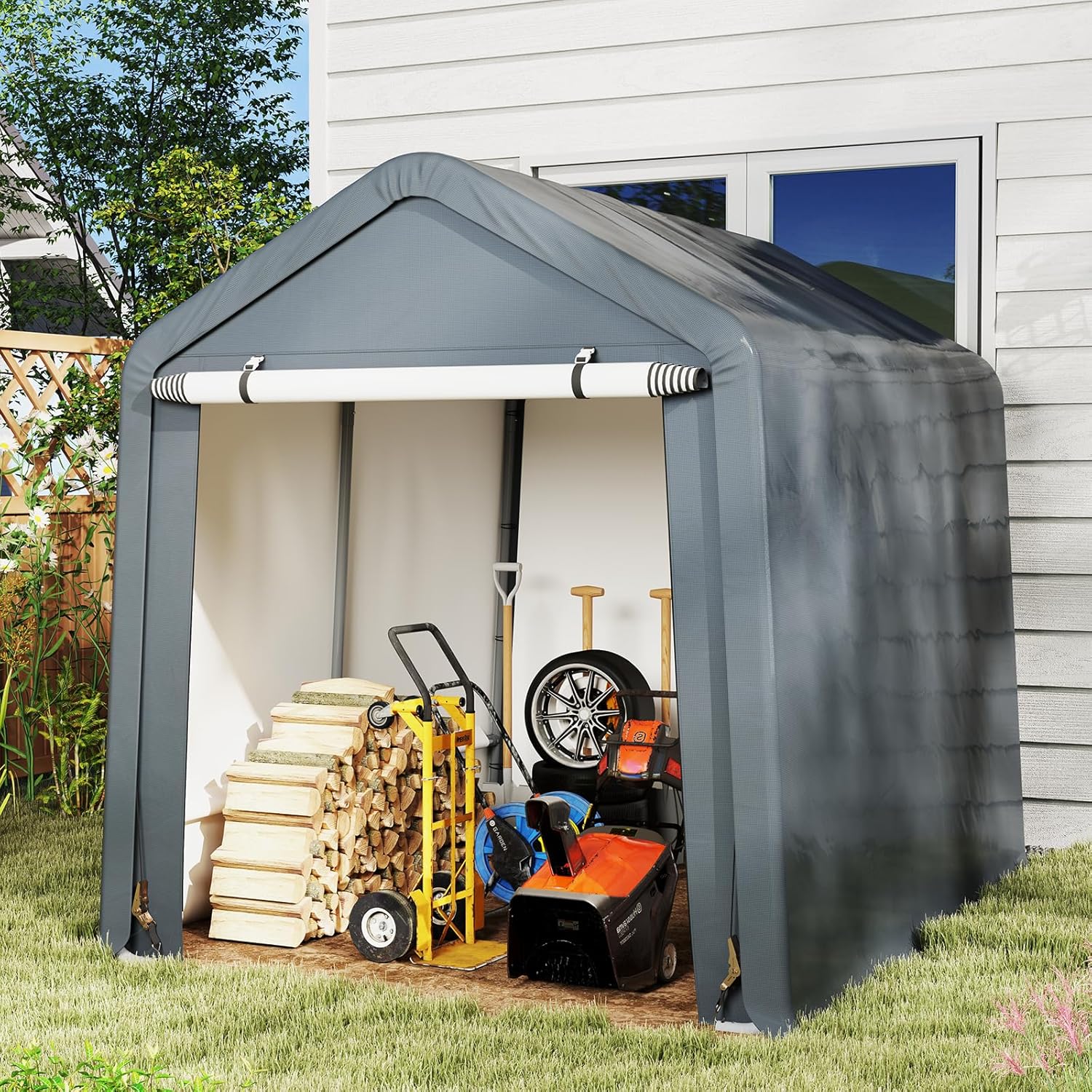 COSTWAY Abri de Vélos Extérieur de 240 x 195 x 214 cm, Abri de Garage Portable pour Motos Housse Imperméable avec Porte à Fermeture Éclair Enroulable, Tente de Rangement pour Jardin Cour