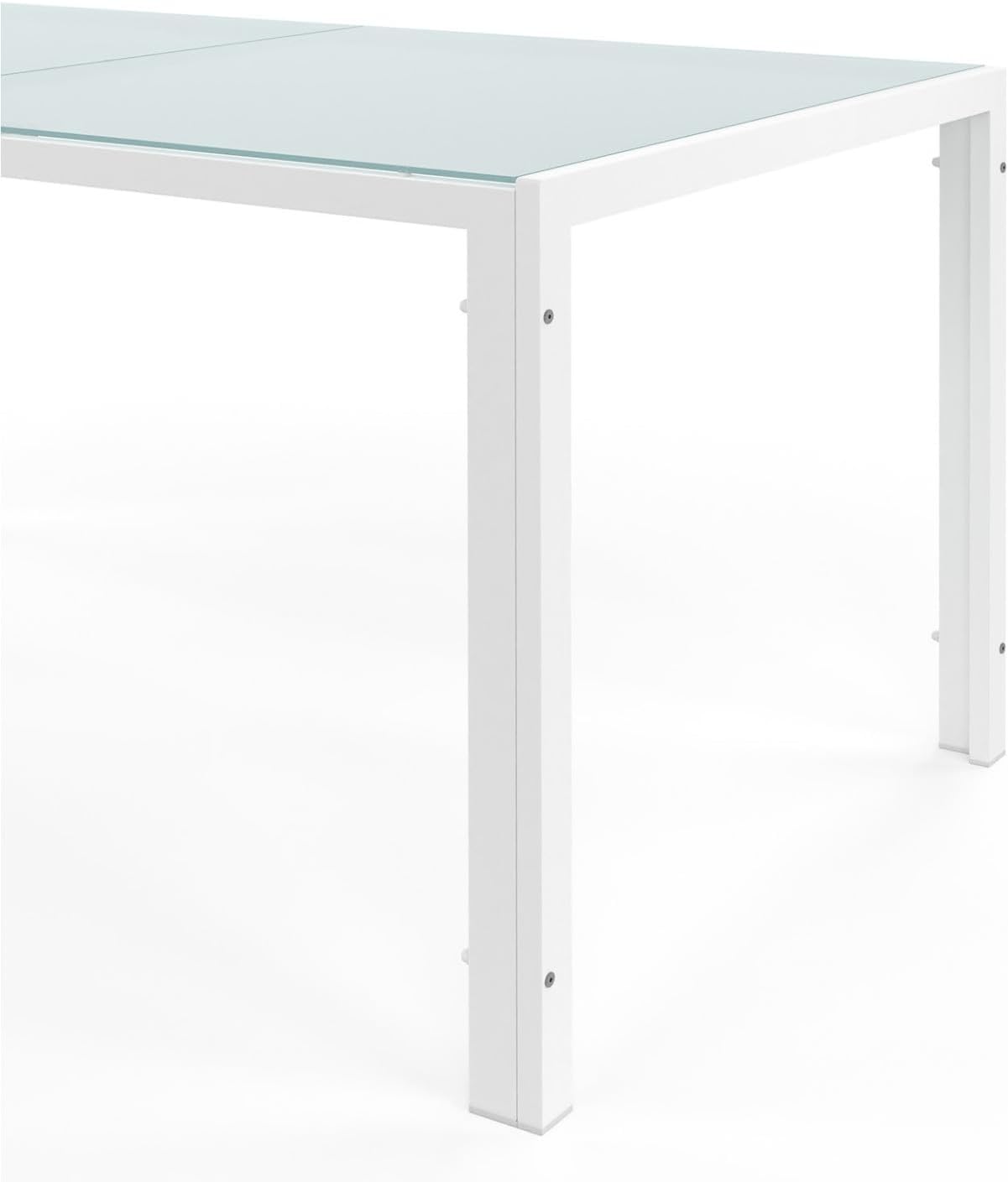IDMarket - Madrid salon jardin, table 190 cm, 8 chaises empilables, blanc/beige