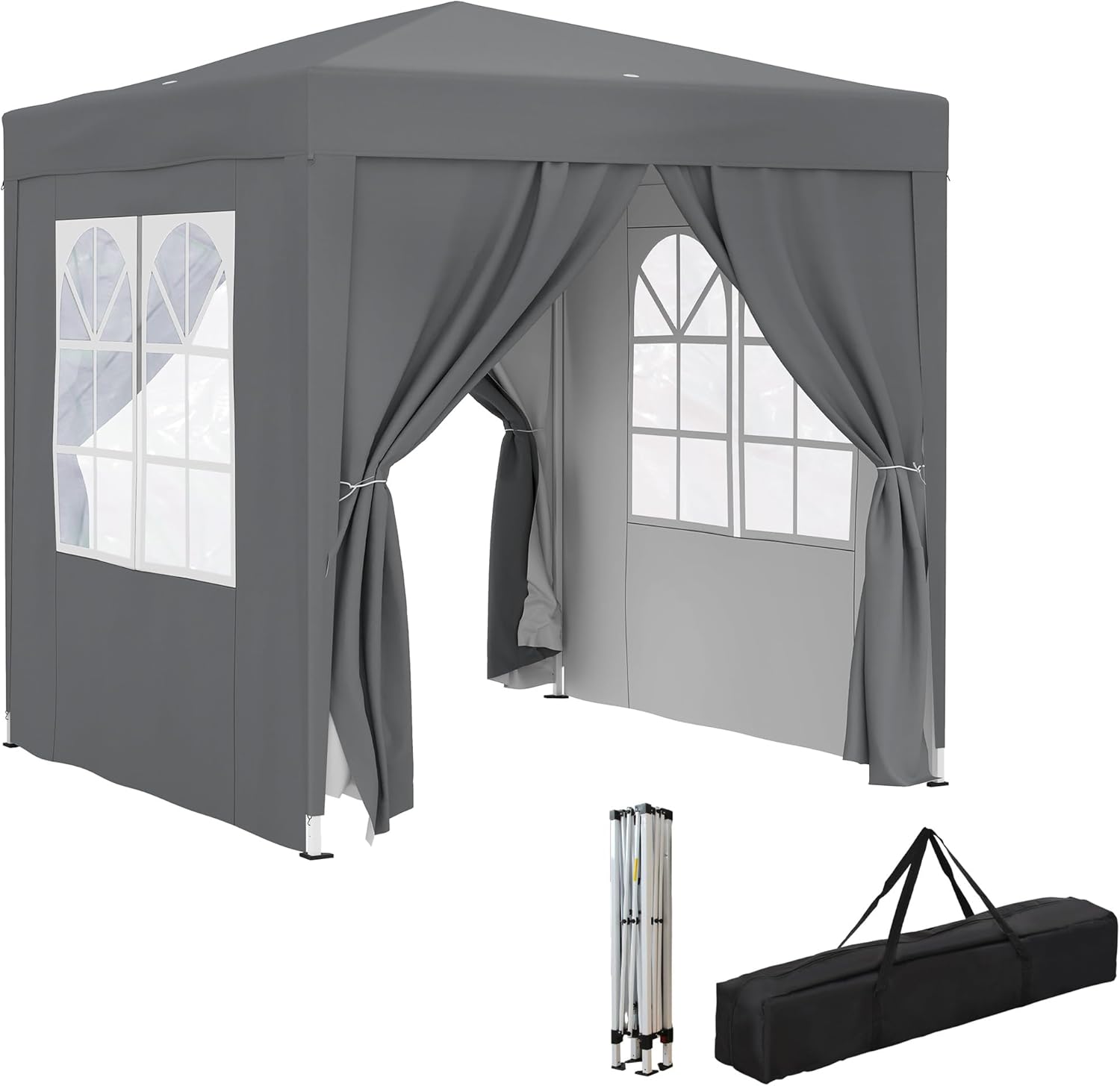 Outsunny Tonnelle de Jardin extérieure 2 x 2 m, tonnelle Pliante Pop-up, réglable en Hauteur, Protection UV, Cadre en Acier, 4 côtés Amovibles, pour Camping, Festival, Plage, Sac de Transport, Gris