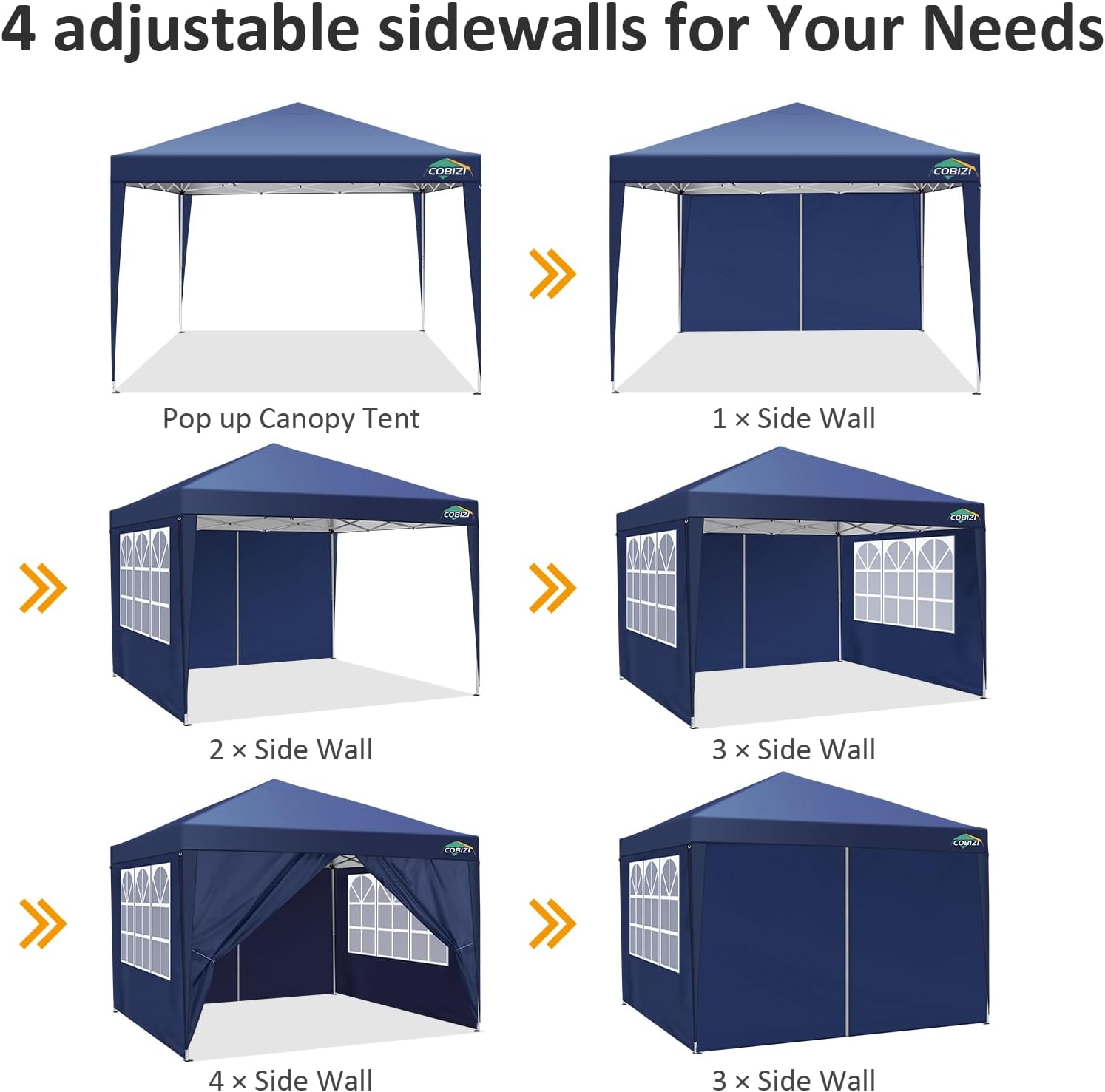 COBIZI - tonnelle de jardin série 3x3m - imperméable, 4 panneaux amovibles