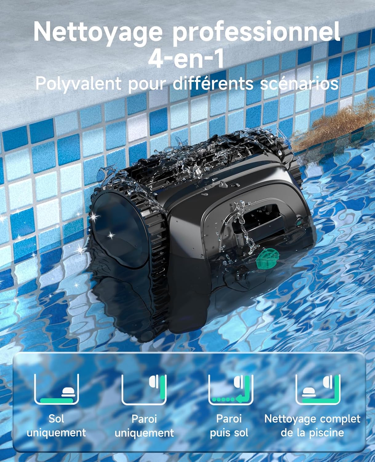 WYBOT C1 Robot Piscine Fond et Parois 150 Min Aspirateur Piscine avec Planification Intelligente des itinéraires, Nettoyage entièrement Automatique du Sol, 150m² Nettoyage Rapide(Vert Noir) Certifié ClimatePartner