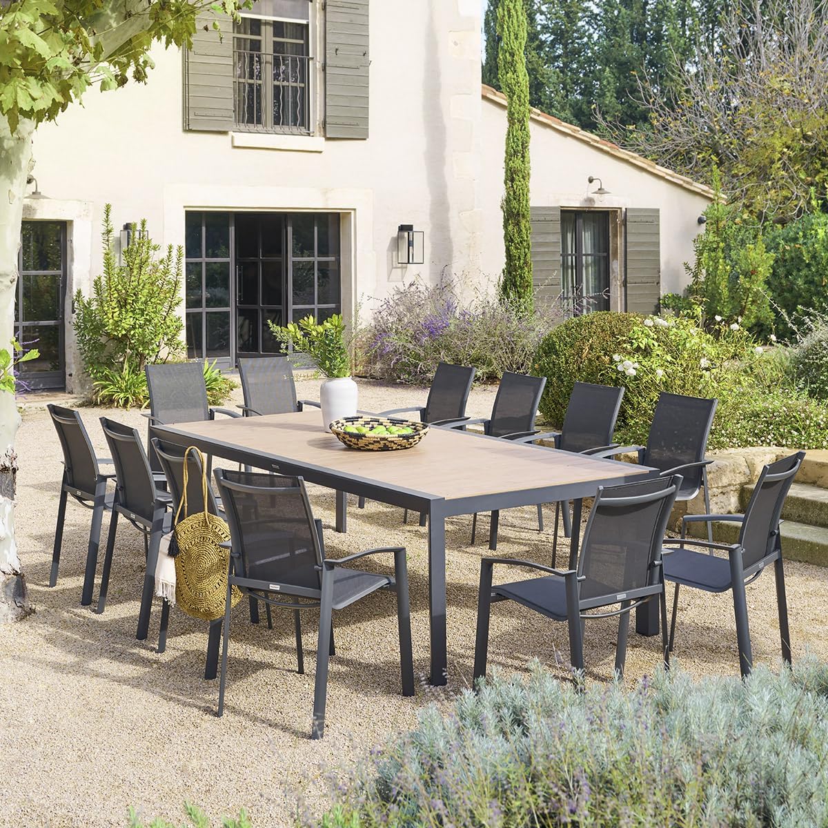 Hespéride - Evasion - table de jardin 12 places aluminium effet bois