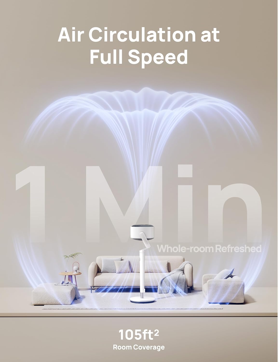 Dreo 23dB Intelligent ventilateur sur pied silencieux, 24M portée, volume d'air 1200m³/h, turbo circulateur, 102CM hauteur, 6 modes, 8 vitesses, oscillation omnidirectionnelle 120°+120°, PolyFan 502S