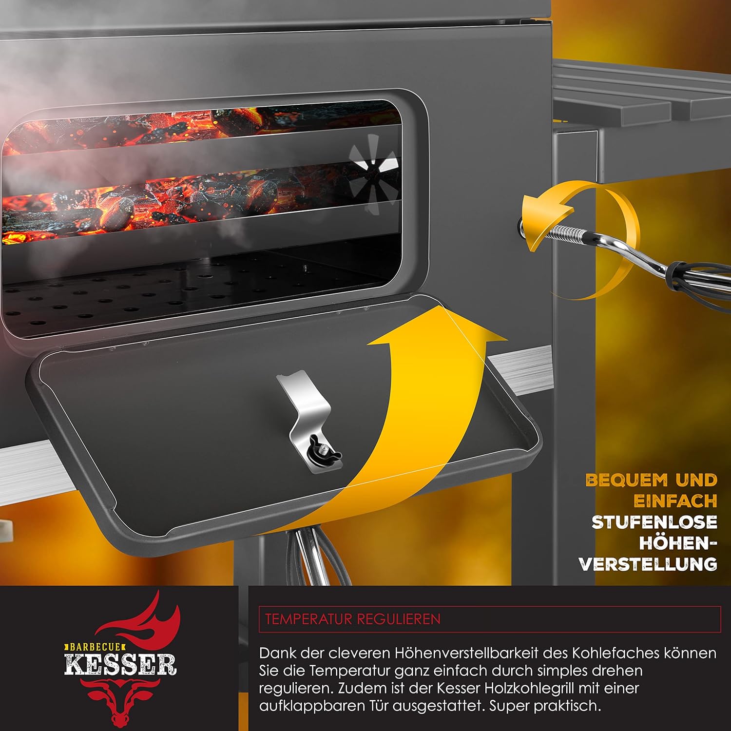 KESSER - Chariot Barbecue XL - grille, couvercle, thermomètre, inox, roues