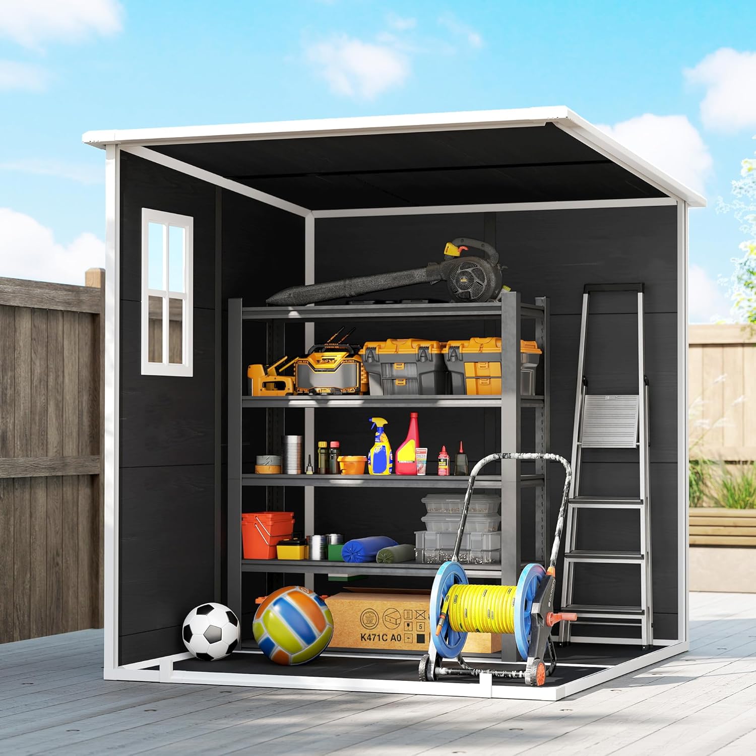 Outsunny - abri de jardin résine 3,3m² double porte, fenêtres, plancher