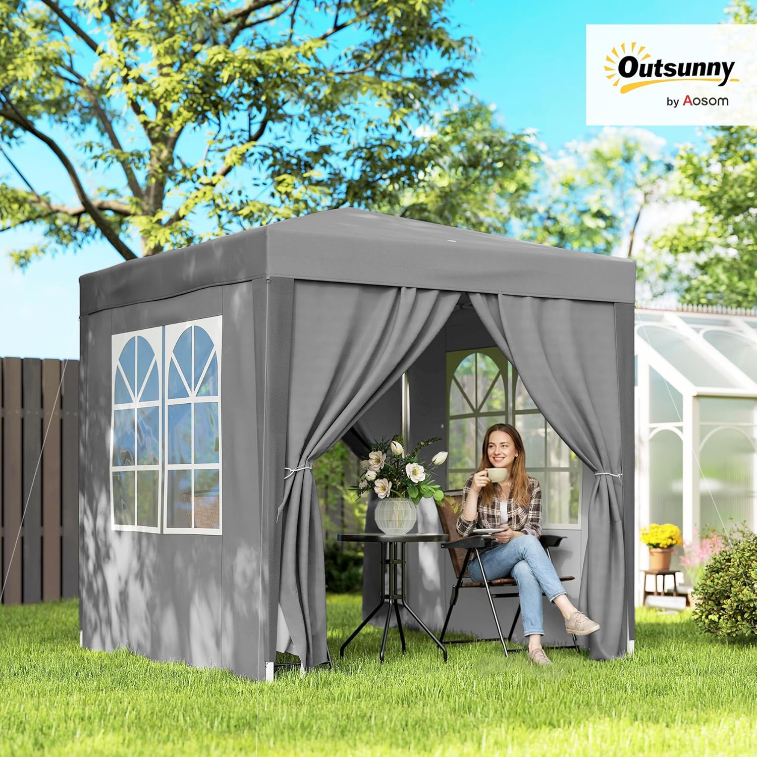 Outsunny Tonnelle de Jardin extérieure 2 x 2 m, tonnelle Pliante Pop-up, réglable en Hauteur, Protection UV, Cadre en Acier, 4 côtés Amovibles, pour Camping, Festival, Plage, Sac de Transport, Gris