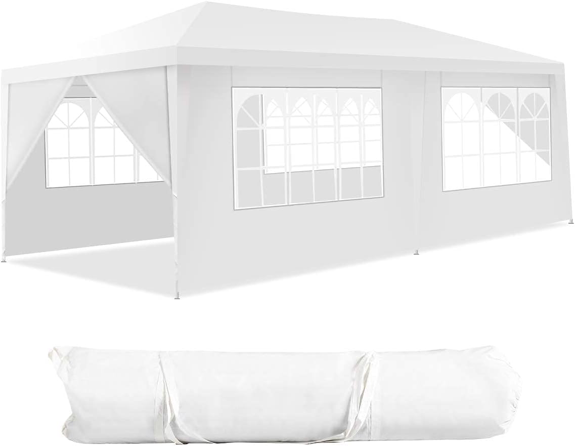 COSTWAY - Tonnelle de Jardin 3x6m avec 4 Murs Amovibles et Fenêtre - Piquets solides, Sac inclus, idéale fêtes et BBQ - 