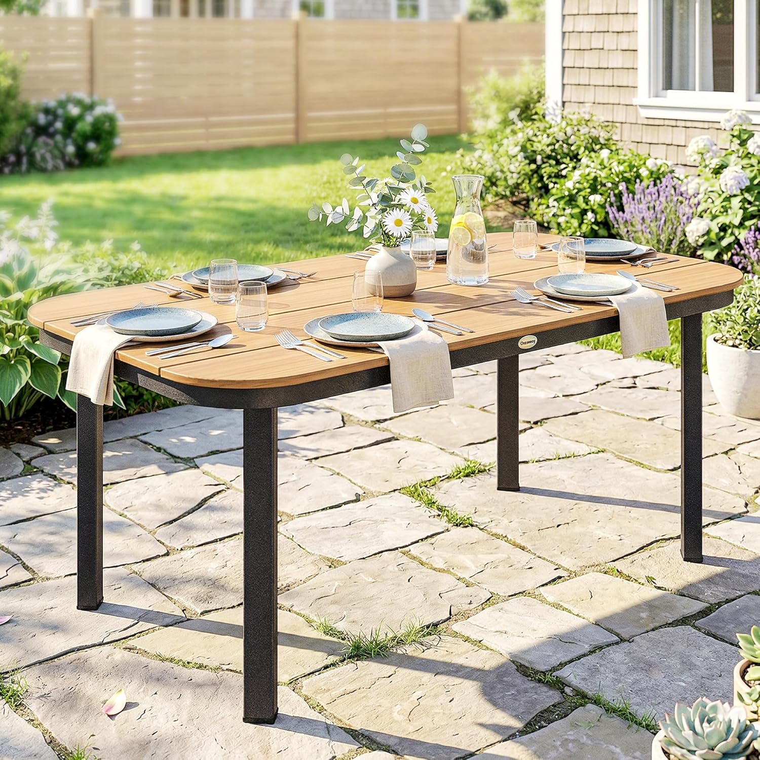 Outsunny - Table de jardin WPC lattes 155x88x72cm - 4-6 pers. métal