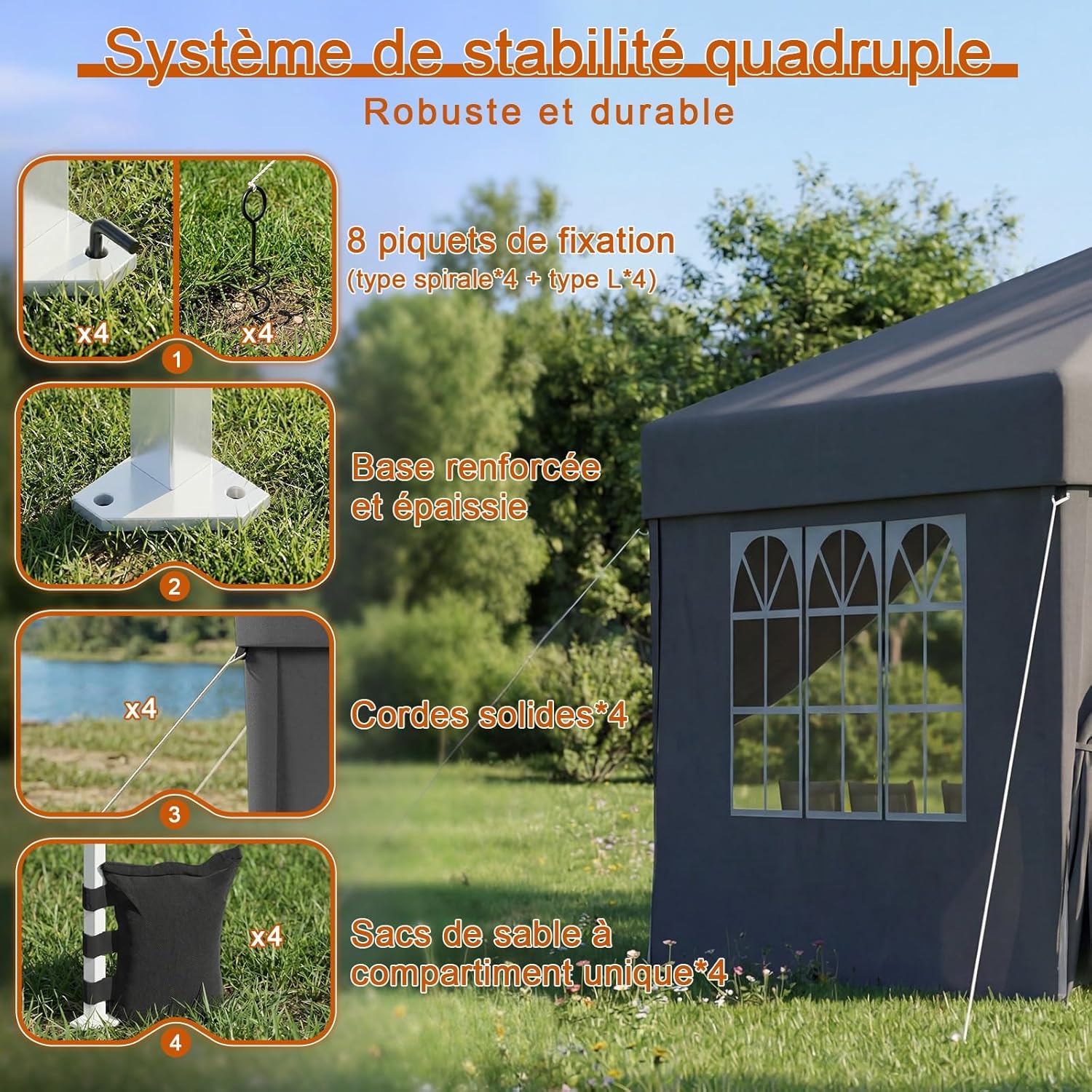 Devoko - Tonnelle pliante série Pop up - 3x3 m - imperméable, 4 parois amovibles, réglable, UV 50+